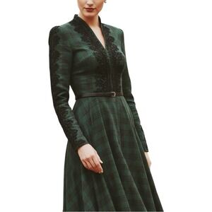 NWT Green Plaid Lace Maxi Dress Cottagecore Academia Prairie Gothic Victorian